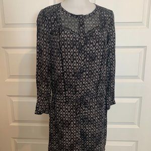 Rebecca Taylor Women's Long Sleeve Silk Box Step Dress-Black-Size 4 NWT